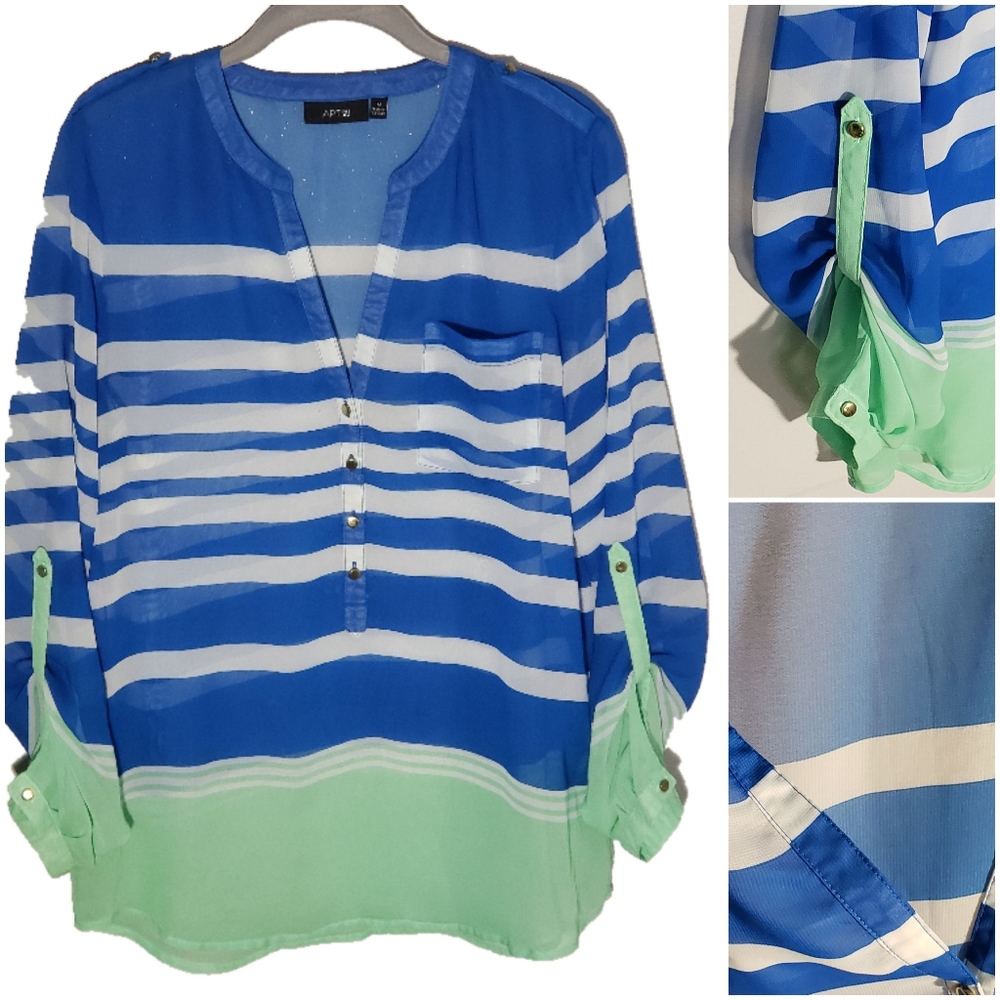 Apt. 9 Womens Popover Tunic Top Blue Stripe